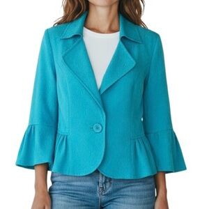 Anthracite Teal Single Button Bell Sleeve Jacket 10